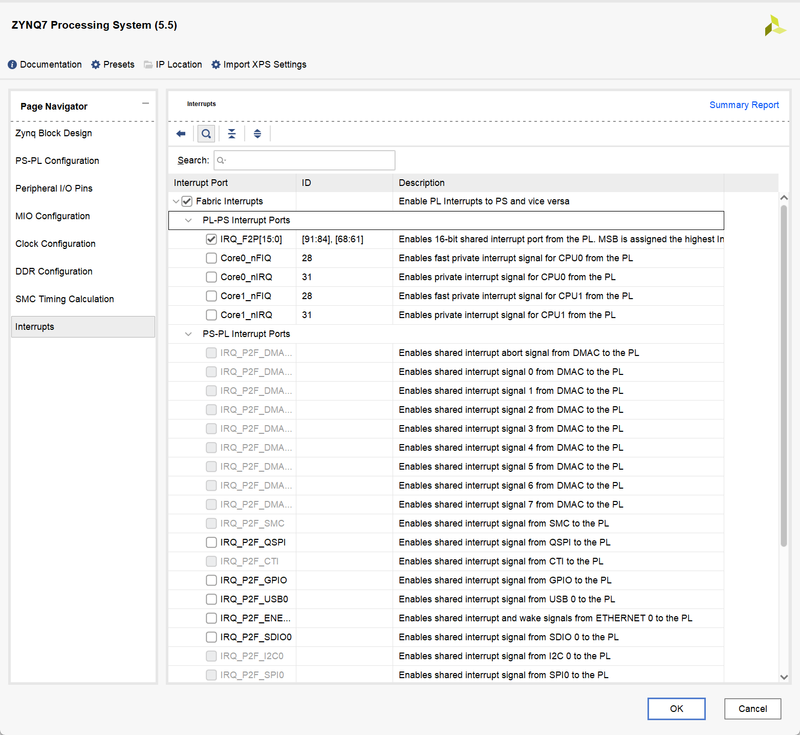 ZYNQ中断相关配置图